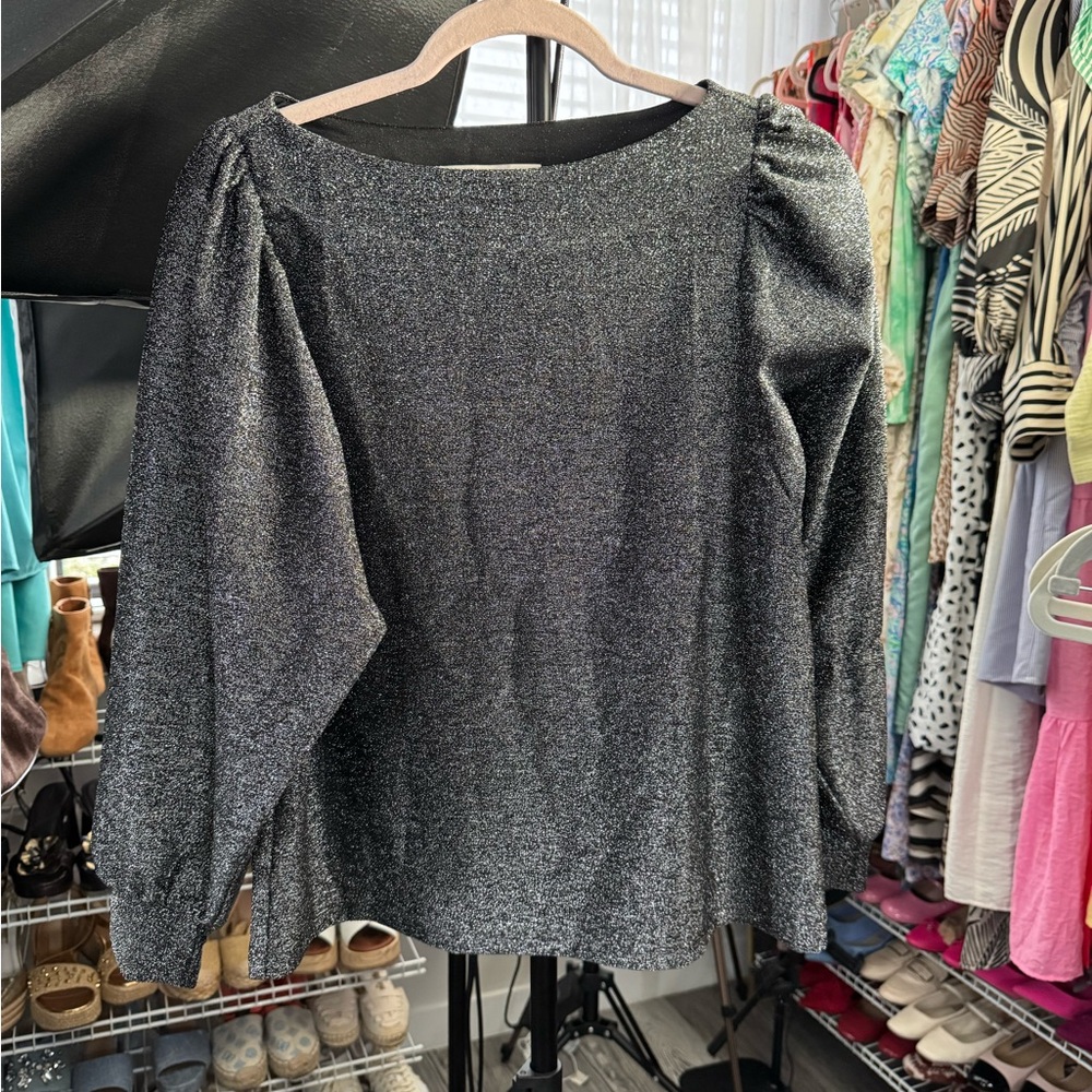 LOFT Metallic Black Silver Blouse
